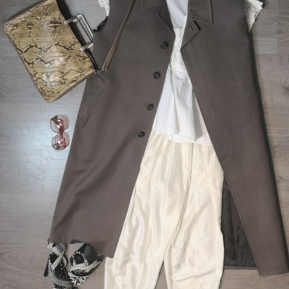80s Vintage Ivory Washed Silk  Drawstring Carrot Top Cargo Parachute Pants